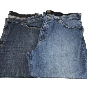Lee Straight Loose Fit Jeans Lot Mens 48x30 Flex Waist Blue Dark Wash Stretch 2